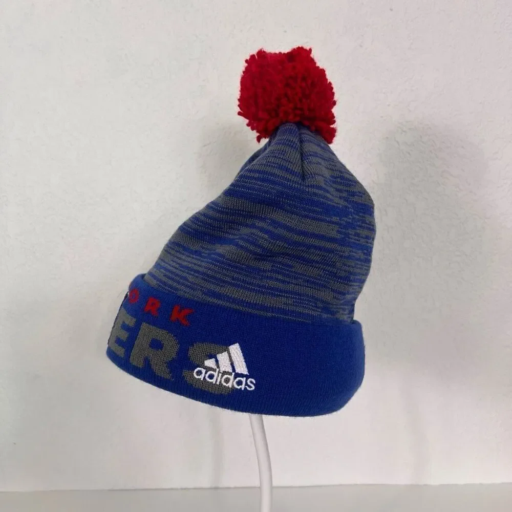 NHL New York Rangers Hockey Navy Blue with‎ Red Pom Pom Cuffed Winter Hat